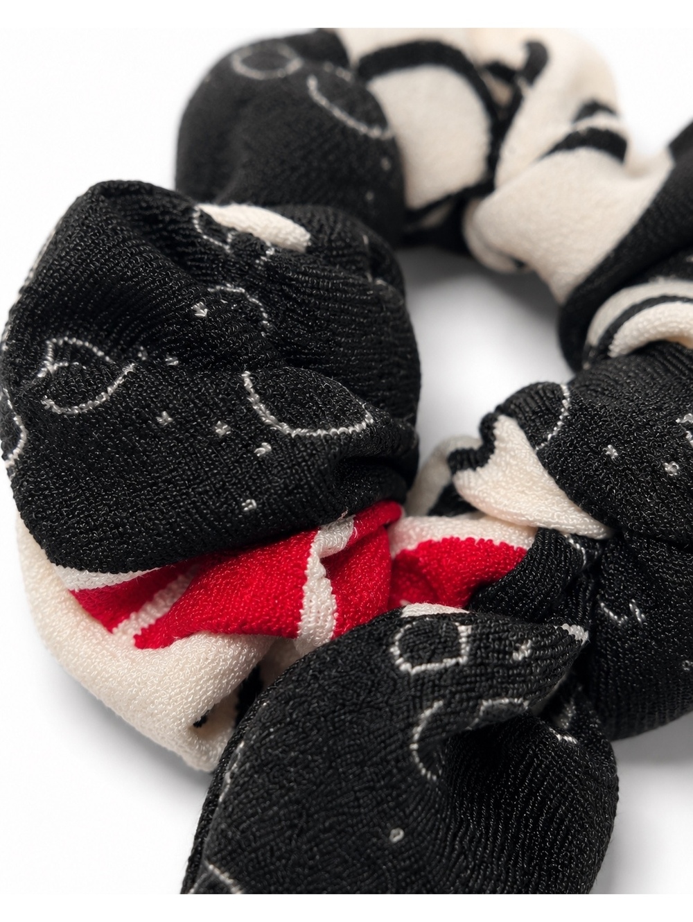 Upcycled Gucci Fabric Bow Scrunchie Black Ivory Red Hair Accessory - Picture 6 of 6